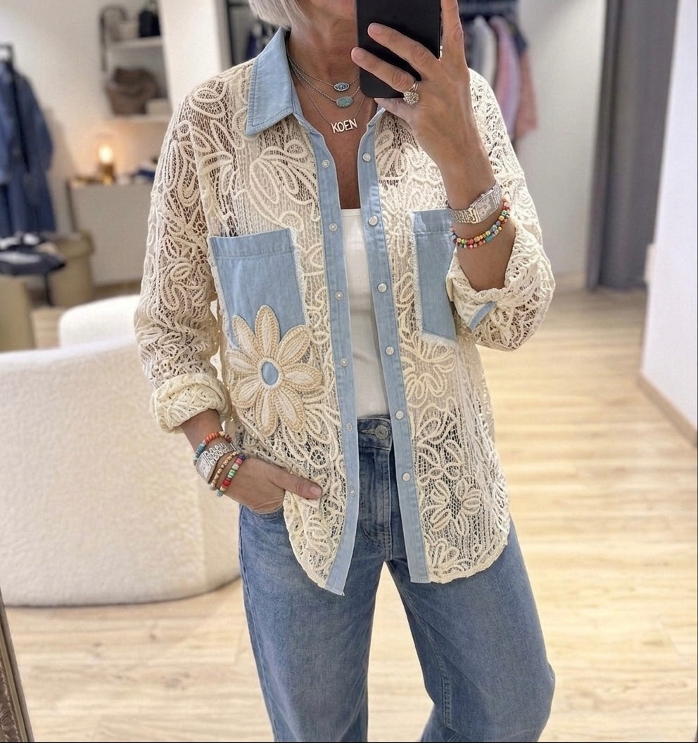 Mesh * Denim Floral Shirt
