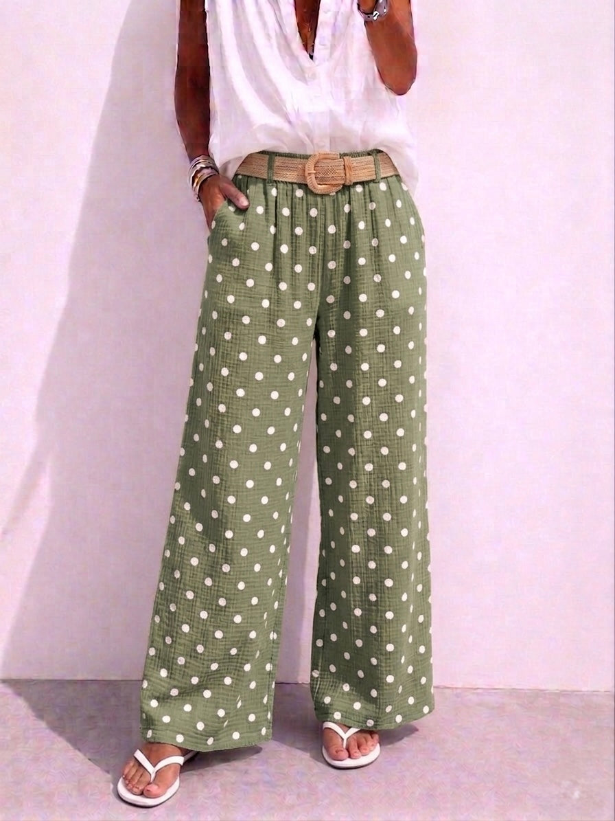 Polka Dot Belted Cotton Pants