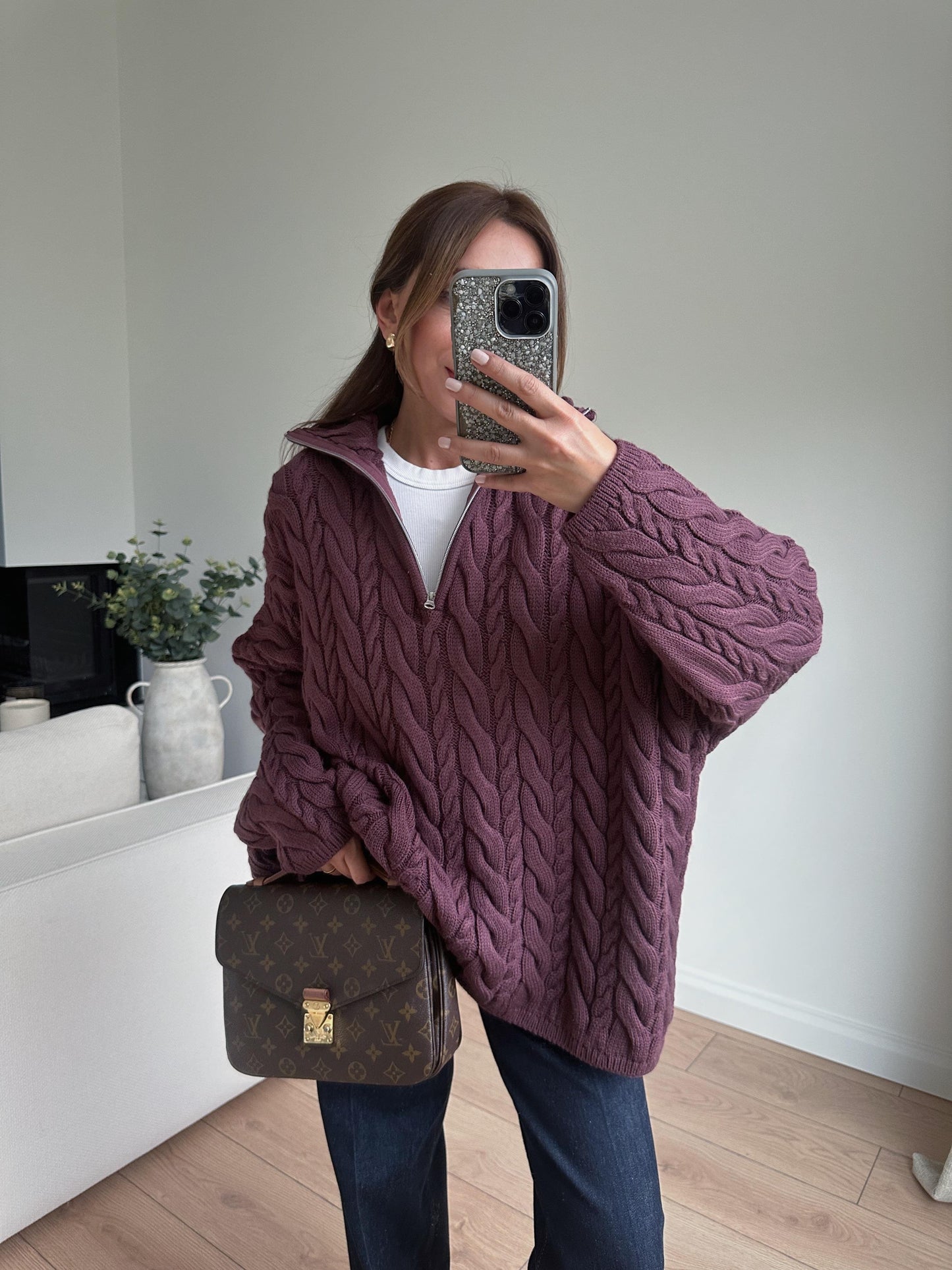 Braided Plum Oversized Sweater