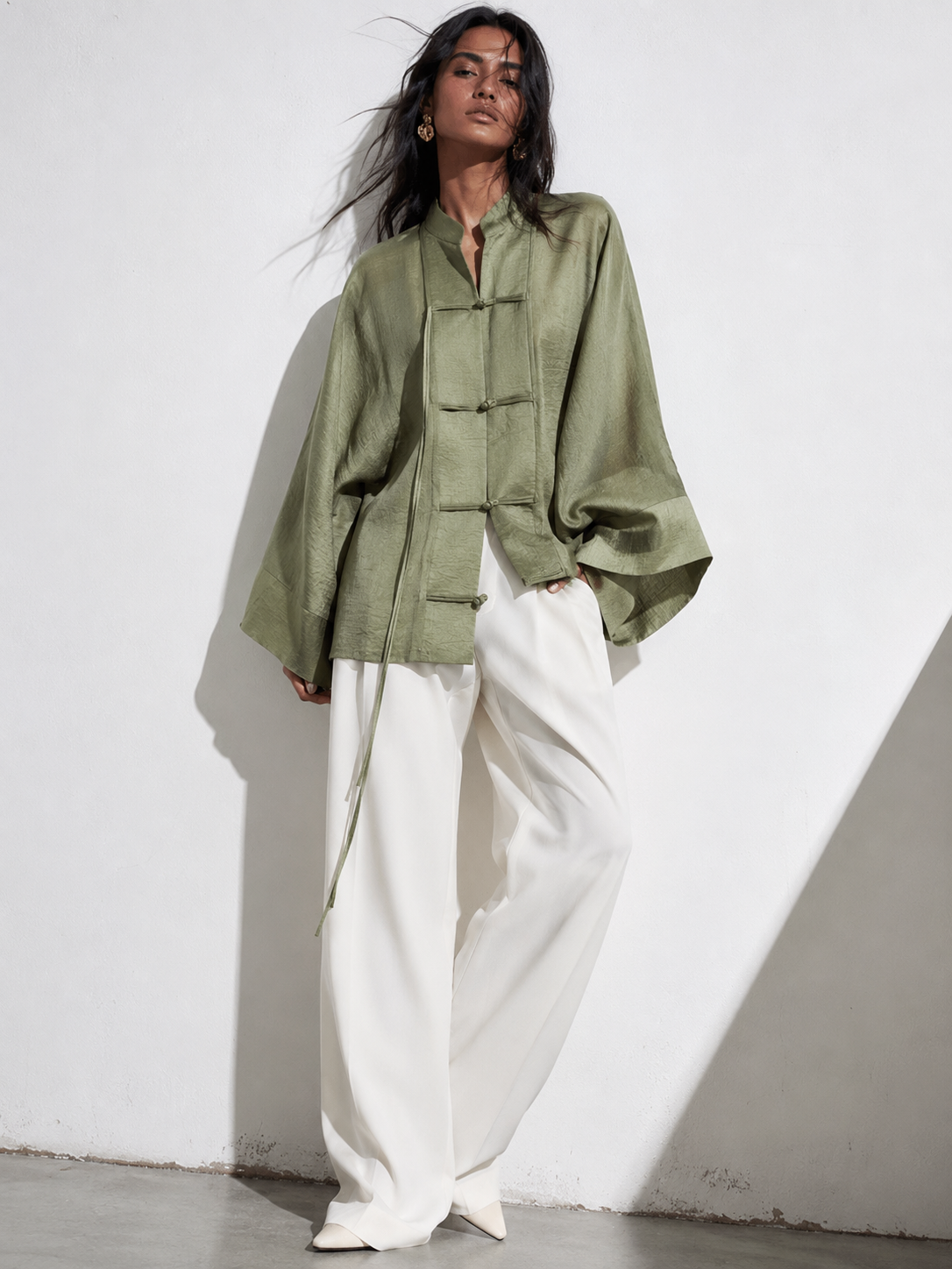 Chinese Style Satin Green Blouse