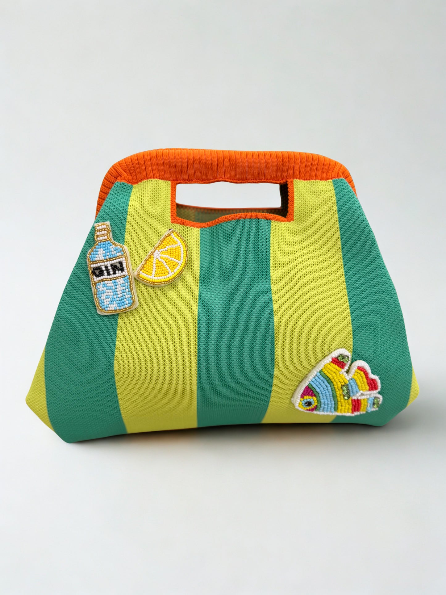 Green Striped Embellishments Clutch