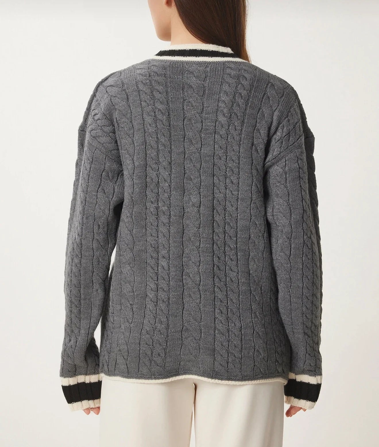 Grey Color block knitted Cardigan