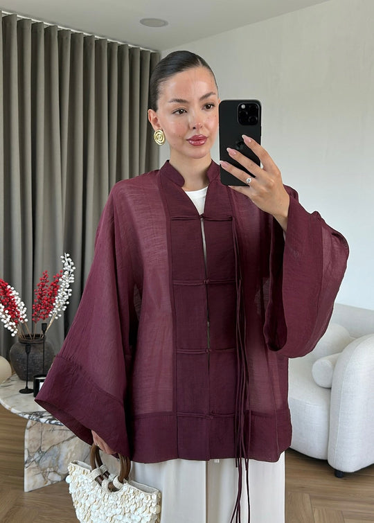 Chinese Style chifon Burgundy Blouse