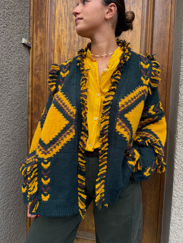 Green Mustard Wool Cardigan