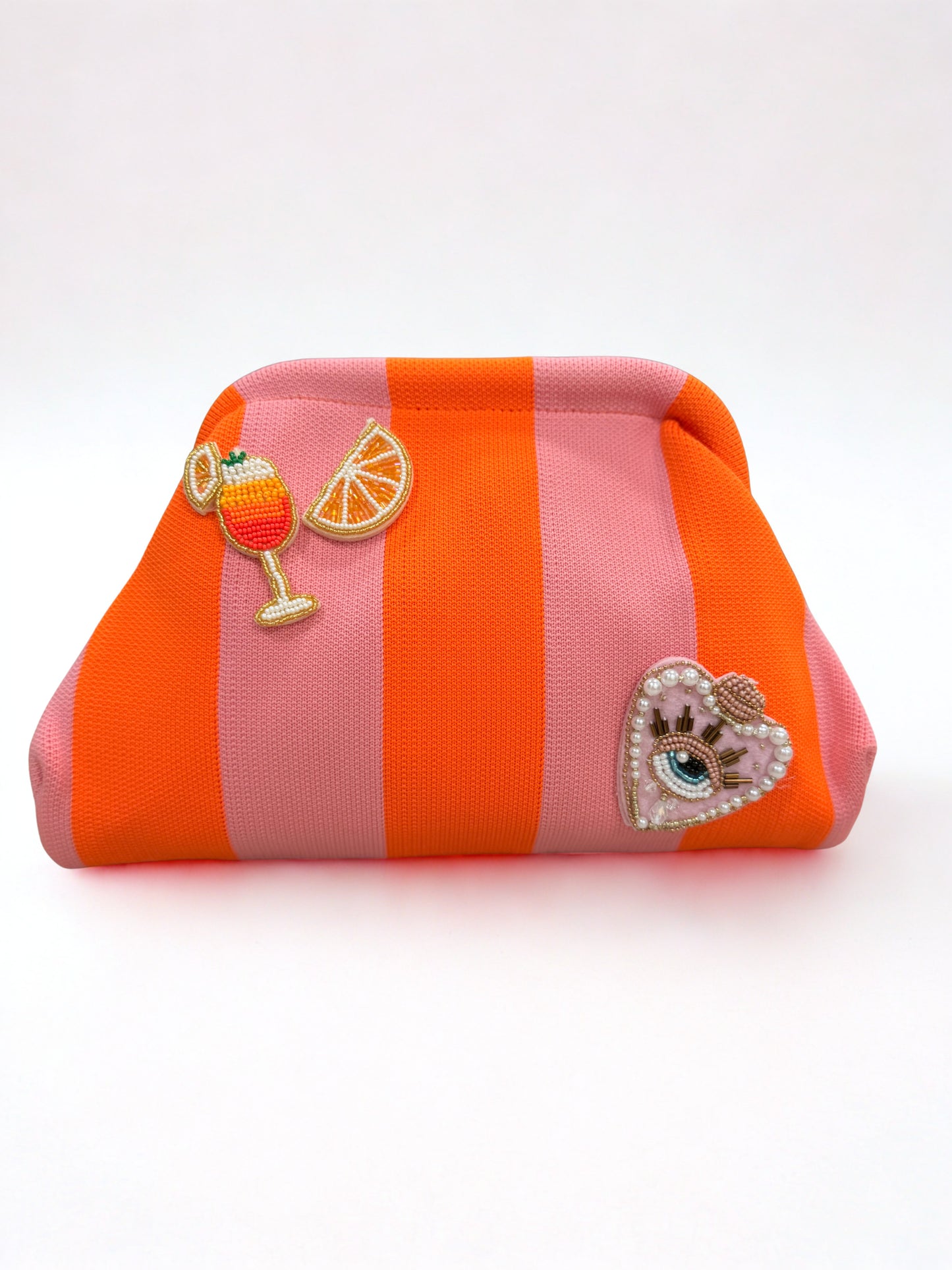 Orange Striped Embellishment Clutch