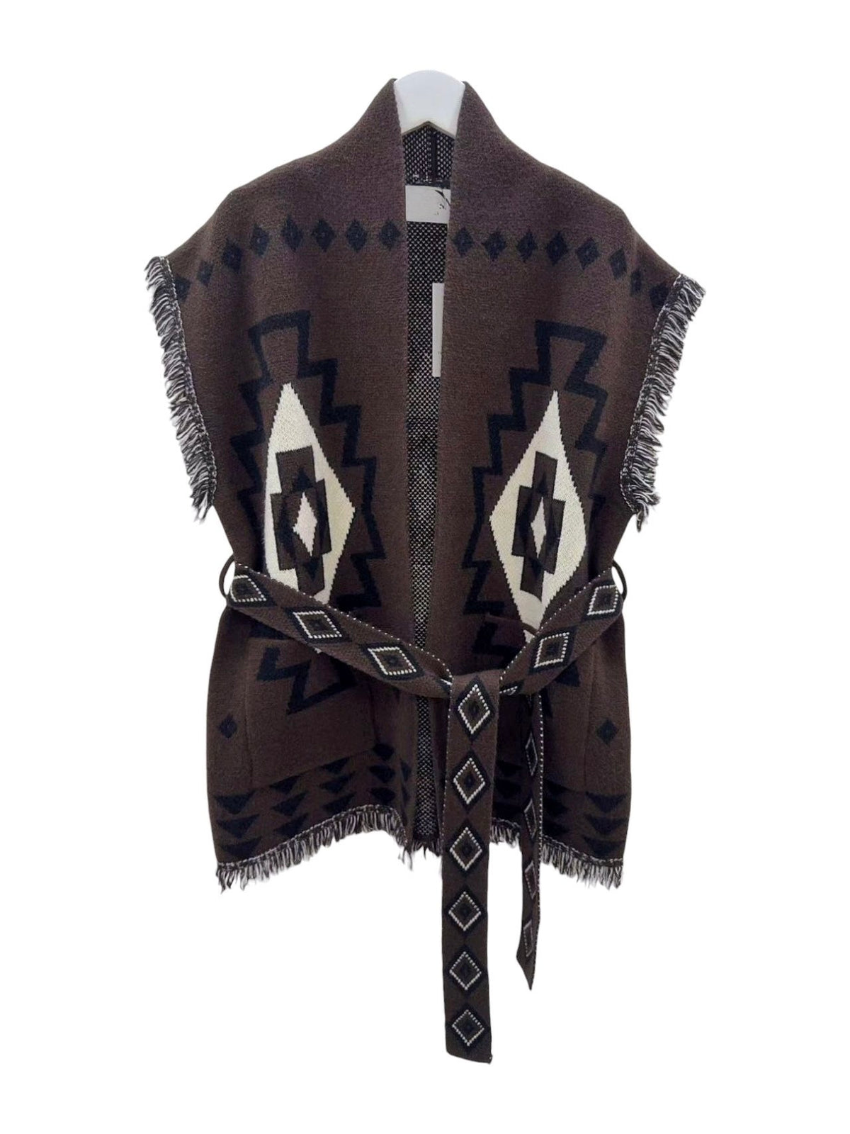 Brown Wool Sleevless Cardigan