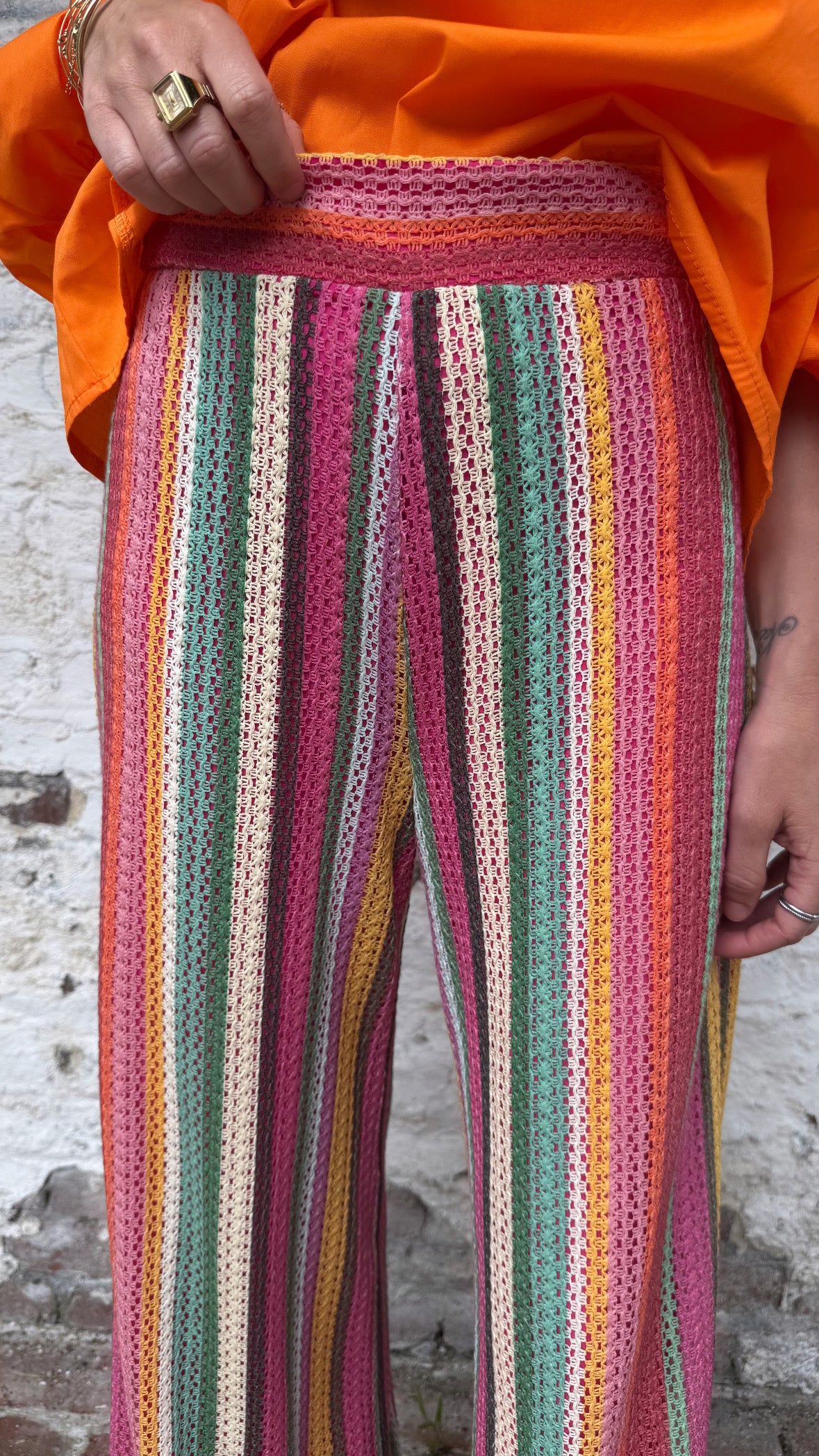 Knit Colorful Striped Wide Leg Pant