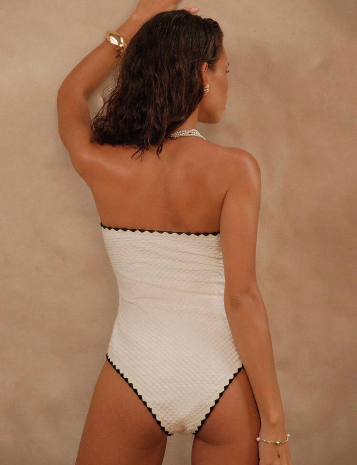 Offwhite Gold Details one piece swimsuit