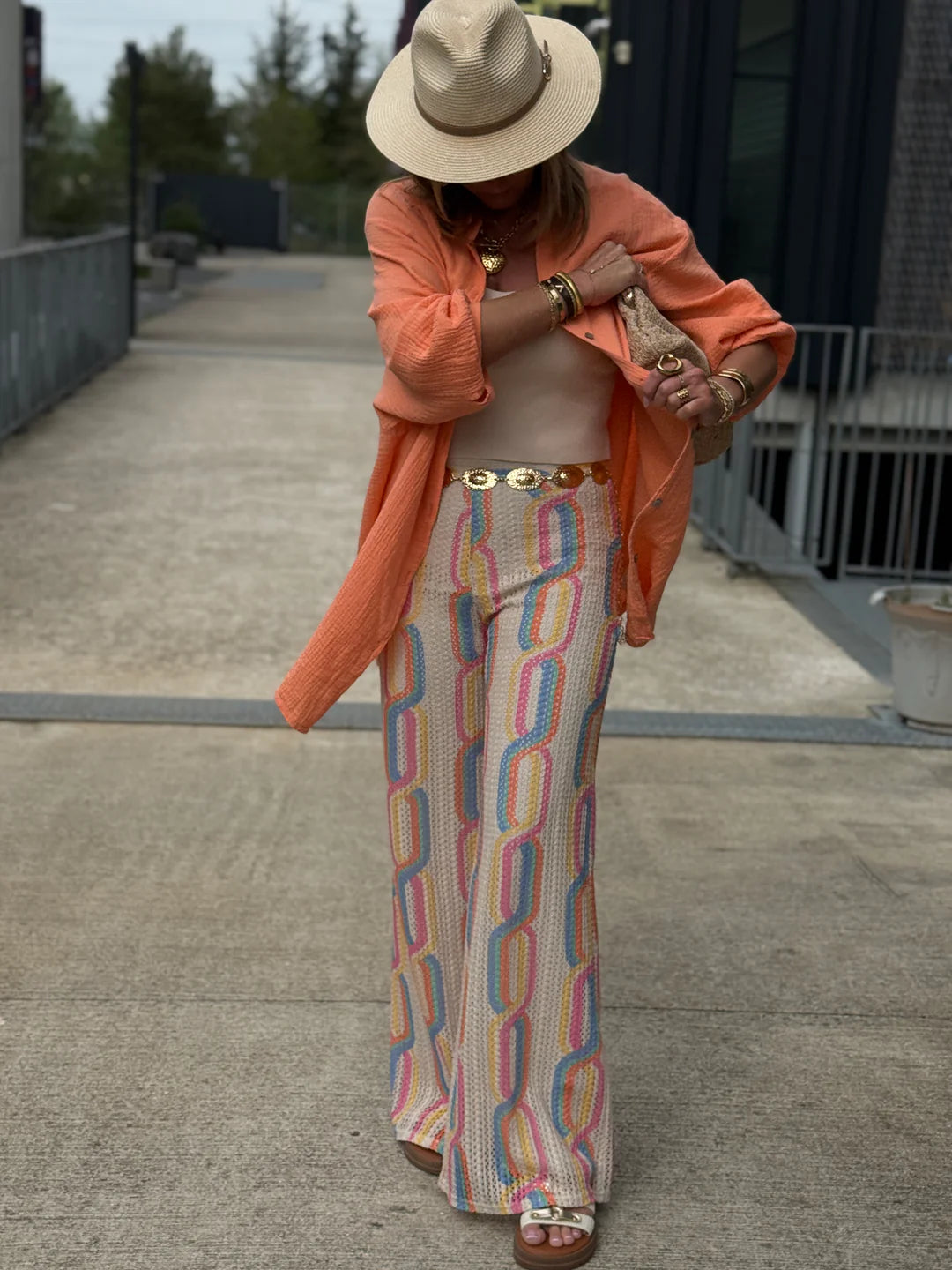 Knit Colorful Beige Wide Leg Pants