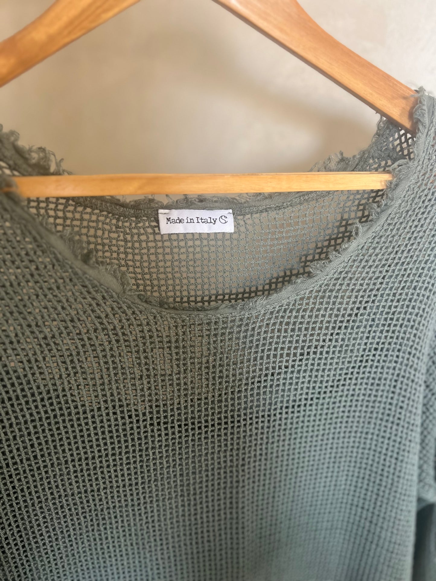 Mesh Italian 🇮🇹 Pure Linen Olive Midi Dress