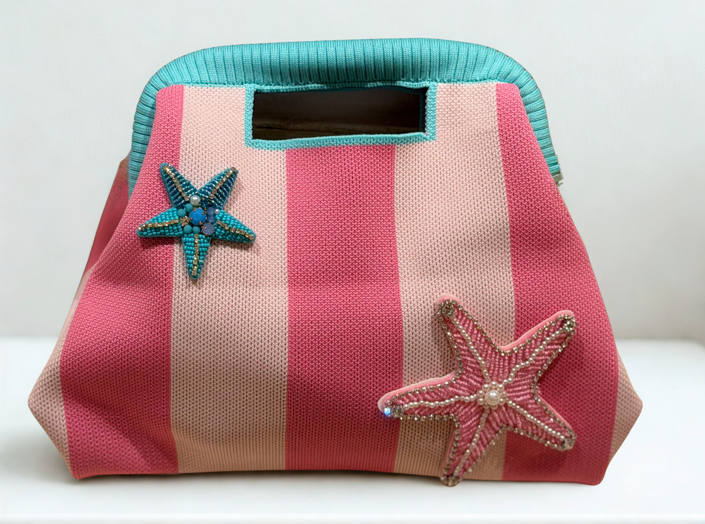 Pink Striped Embellishments Clutch