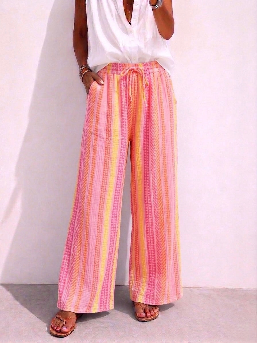 Striped Neon Pink Muslin Pants