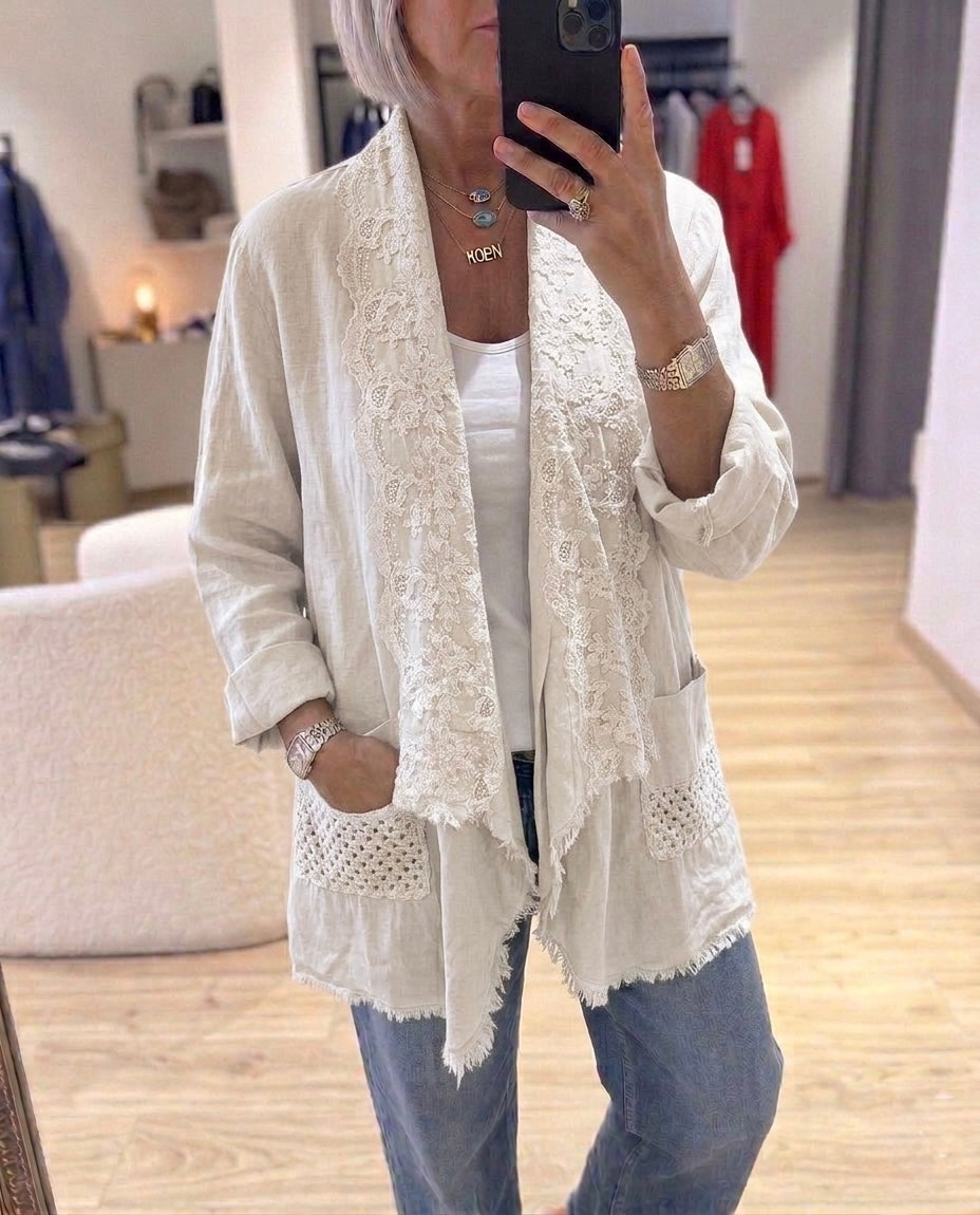 Linen dantel collar Details Cardigan