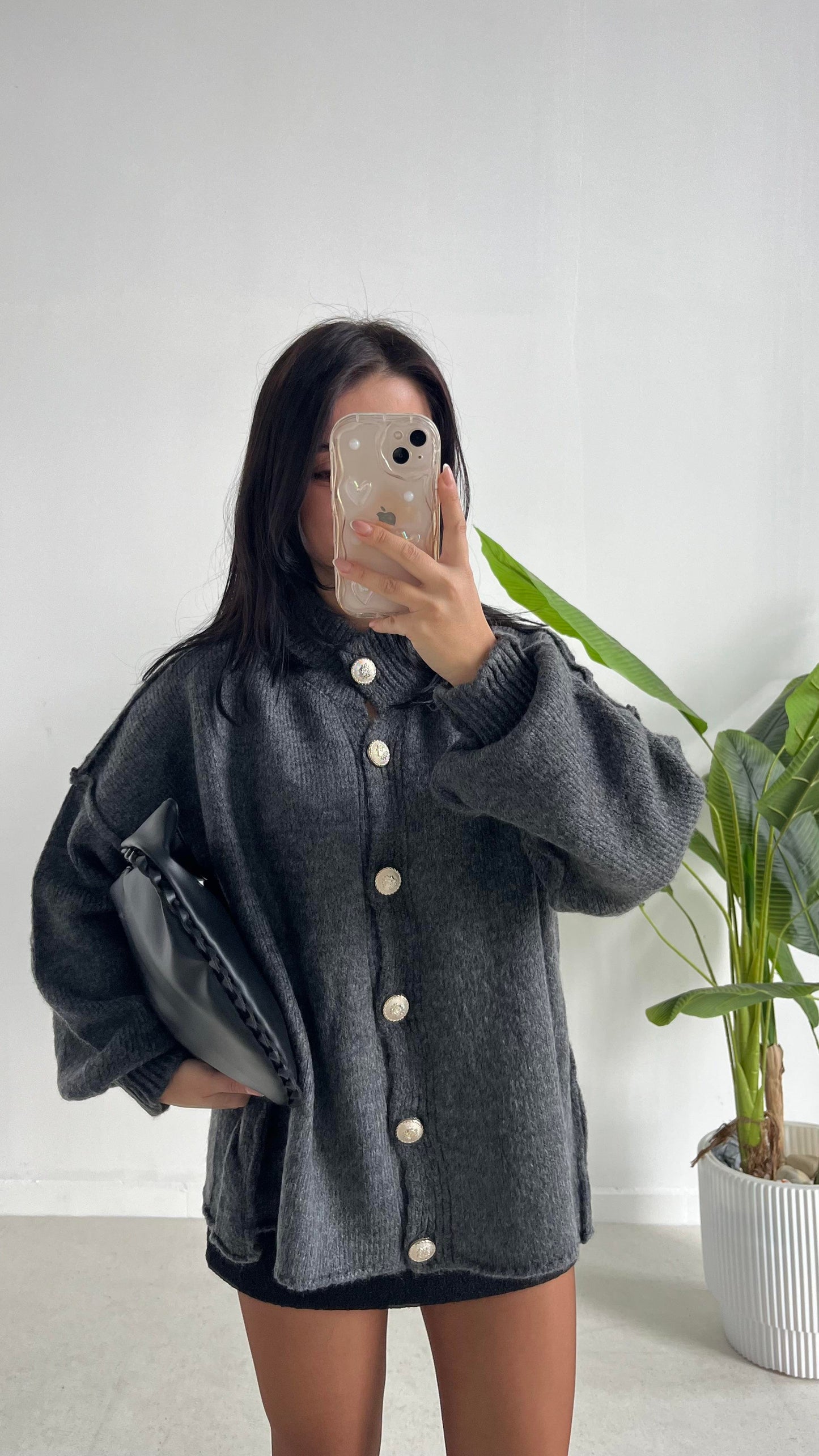 Oversize Wool golden button Cardigan