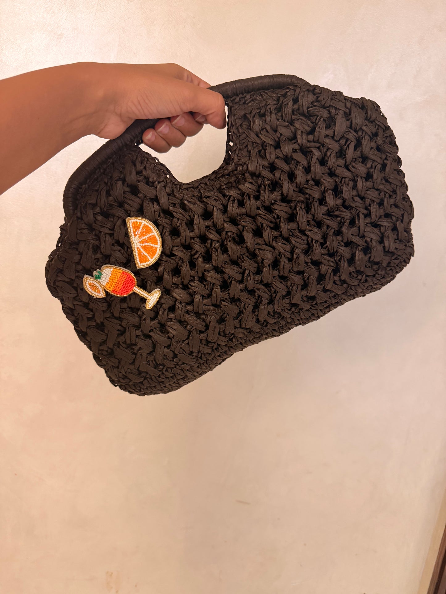 Brown Straw With Embroidery Clutch