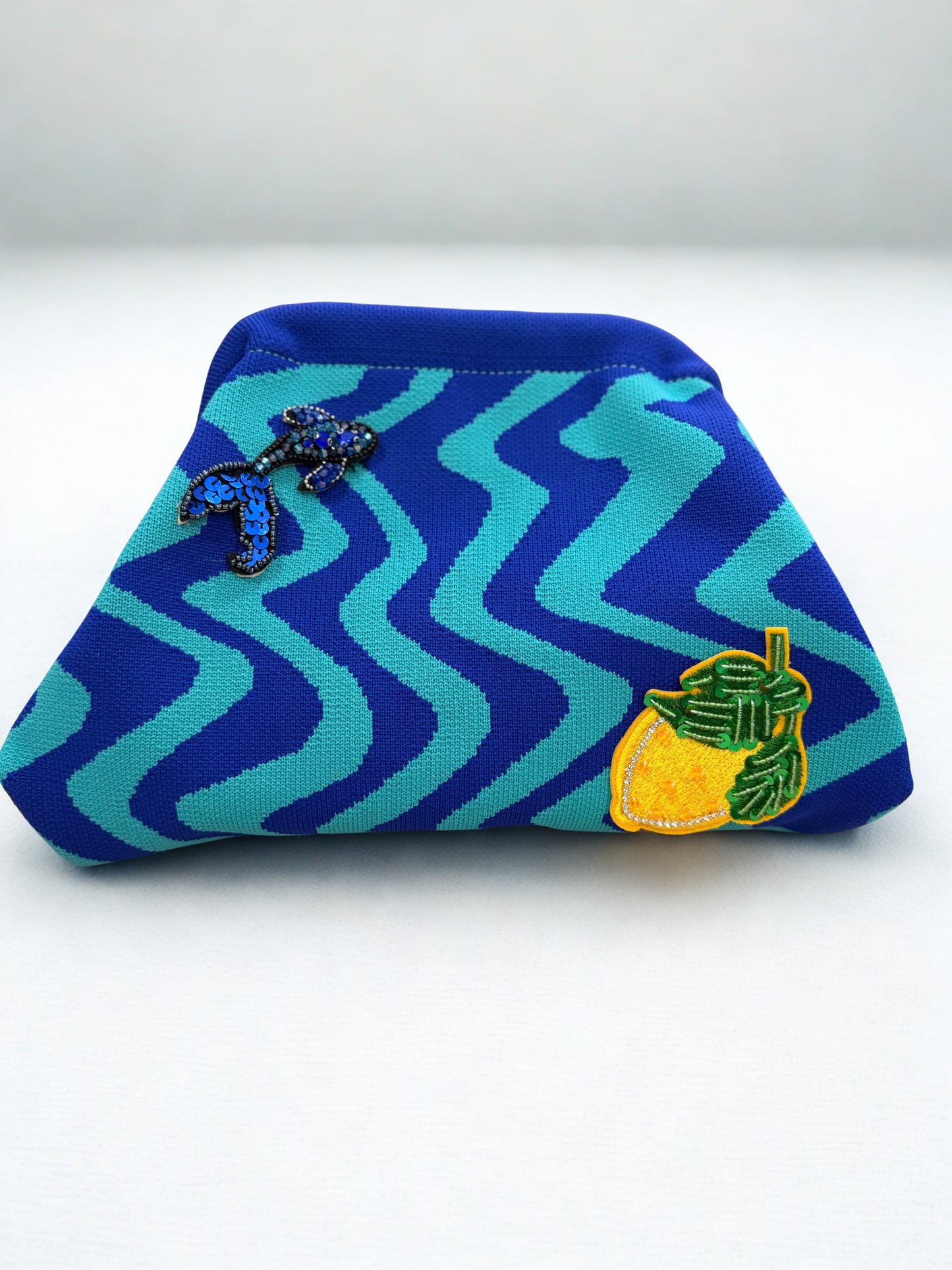 Blue wavy dolphin Embellishments Clutch