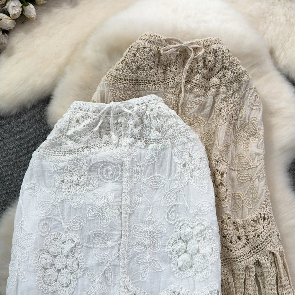 Crochet Beige Skirt with Tassels