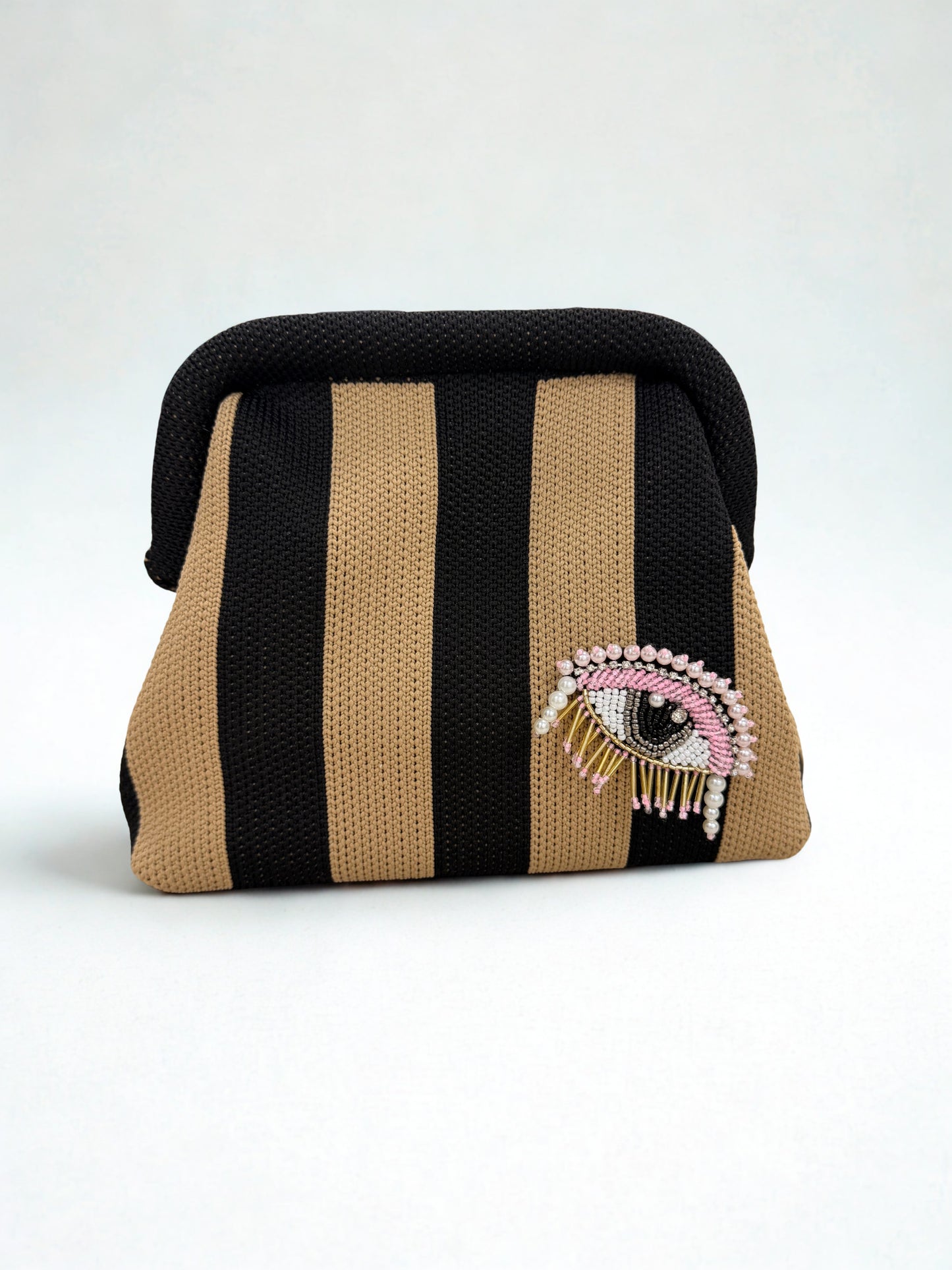 Black Striped Embellishment Clutch