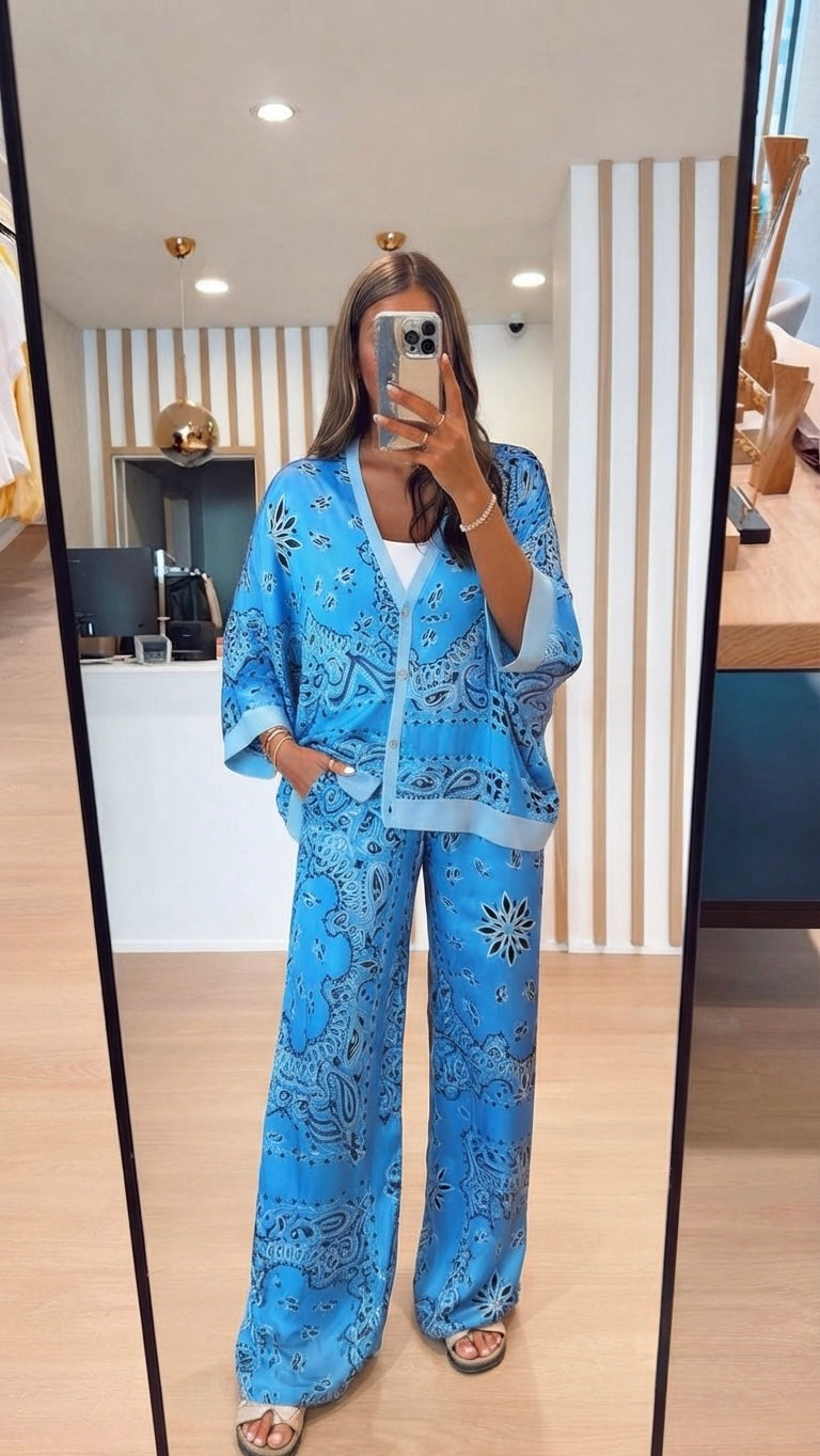 Blue Satin Bandana Set