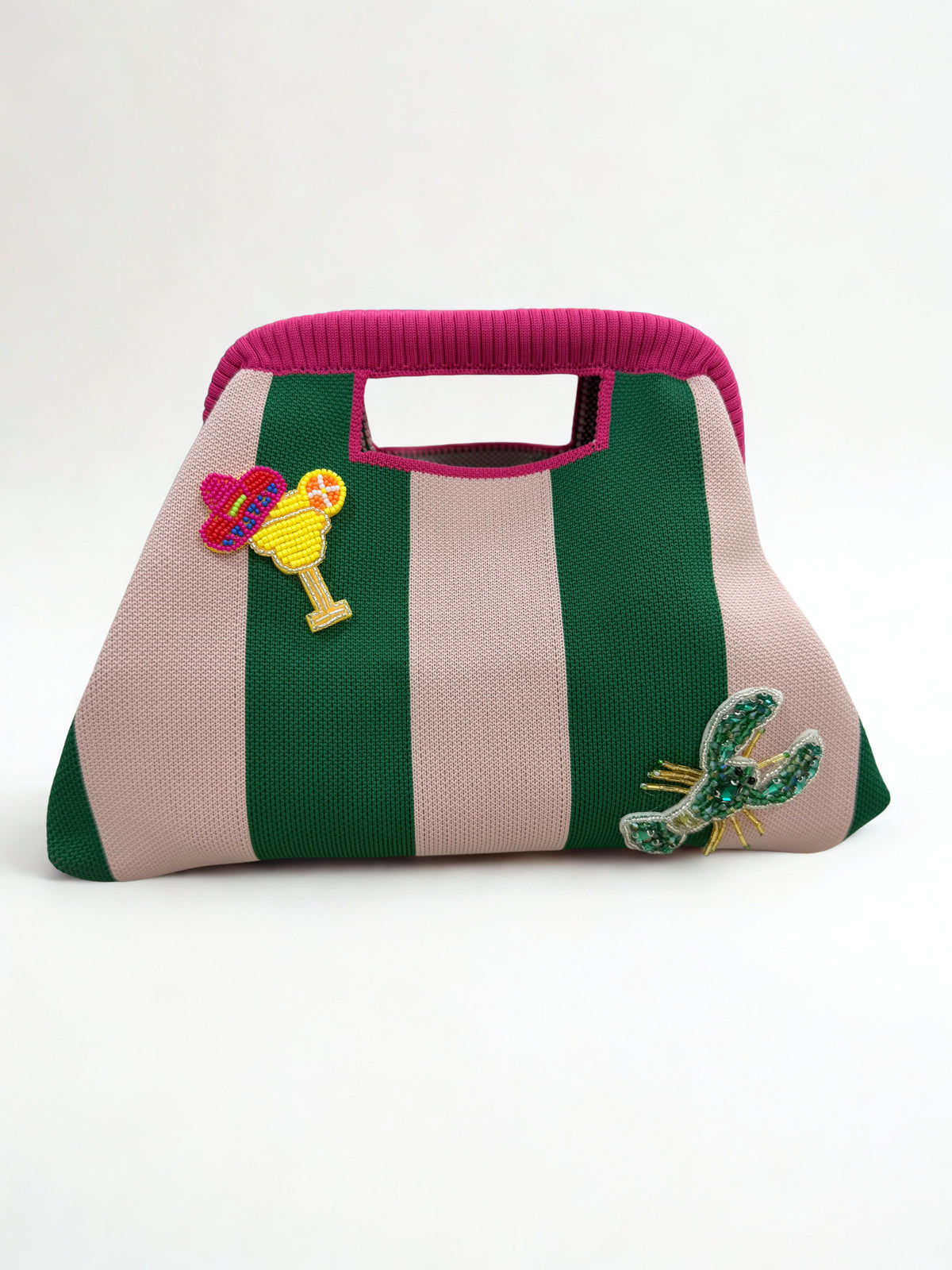 Green Striped Embellishment Clutch