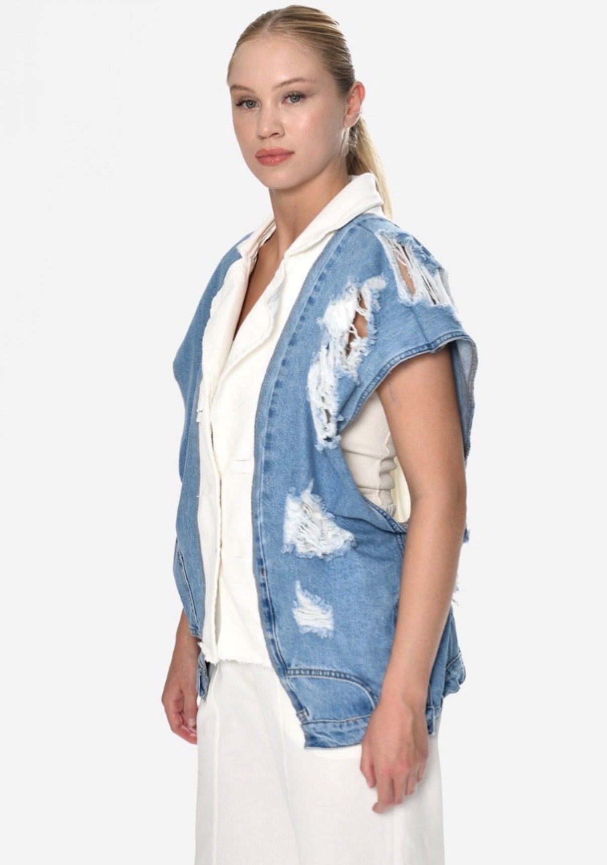 Denim x White Vest
