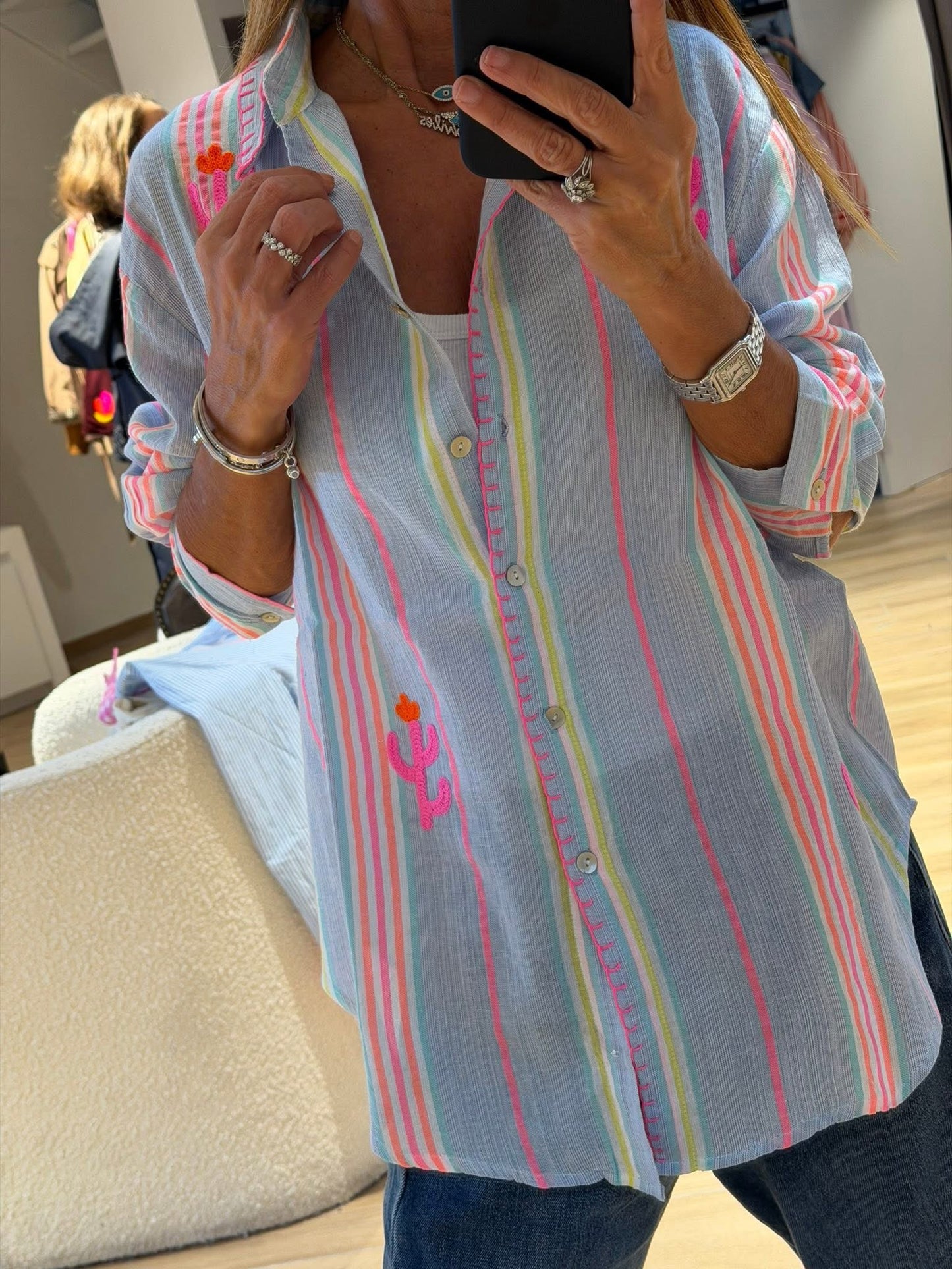 Blue striped cactus Shirt