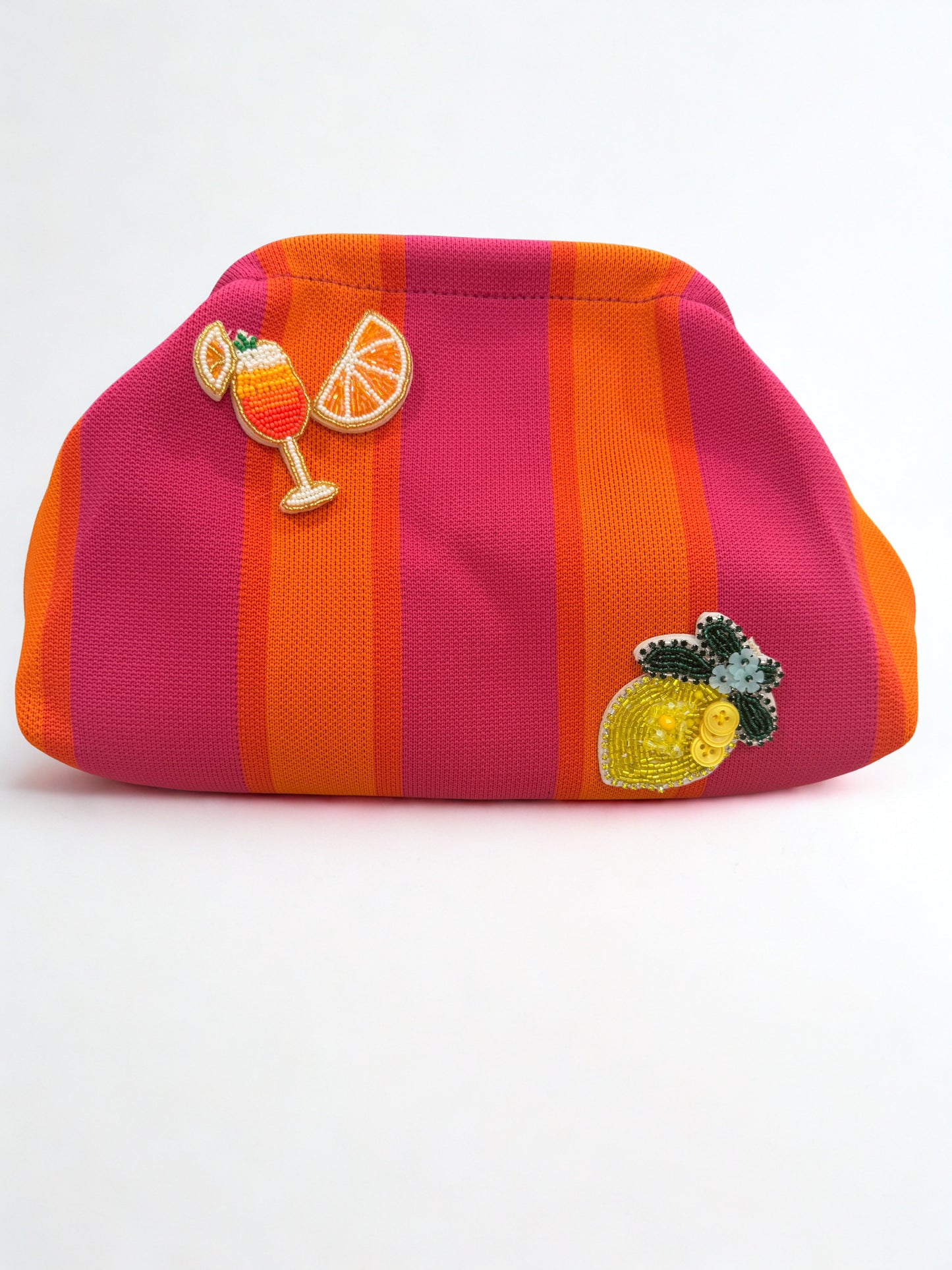 Fushia Striped Embellishments Clutch