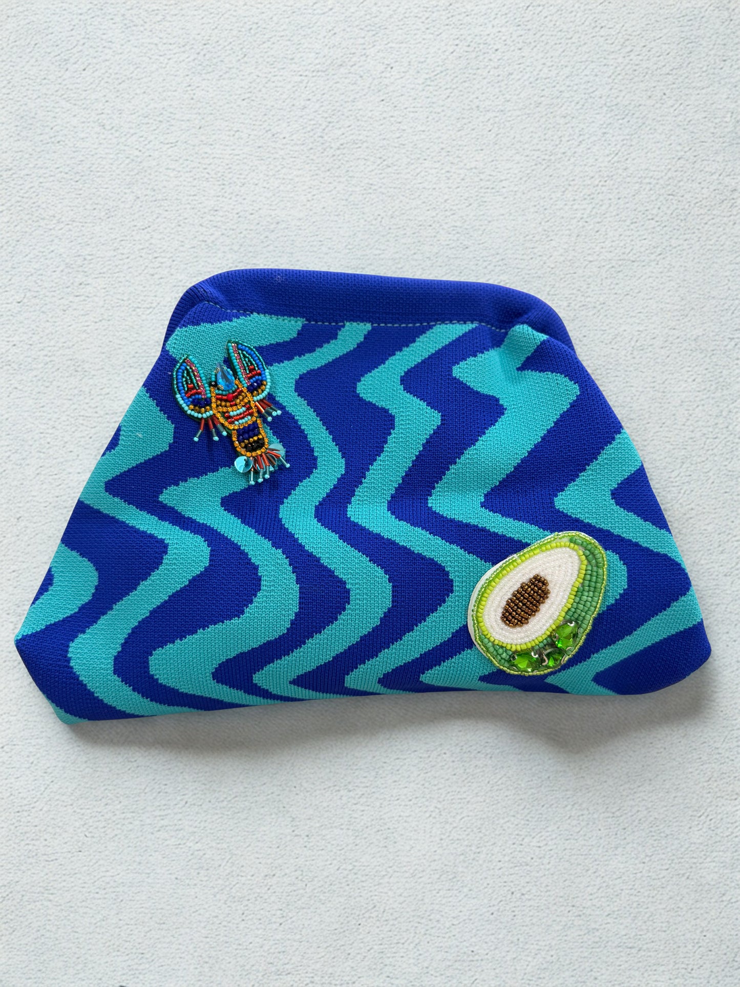 Blue wavy Crab Embellishments Clutch