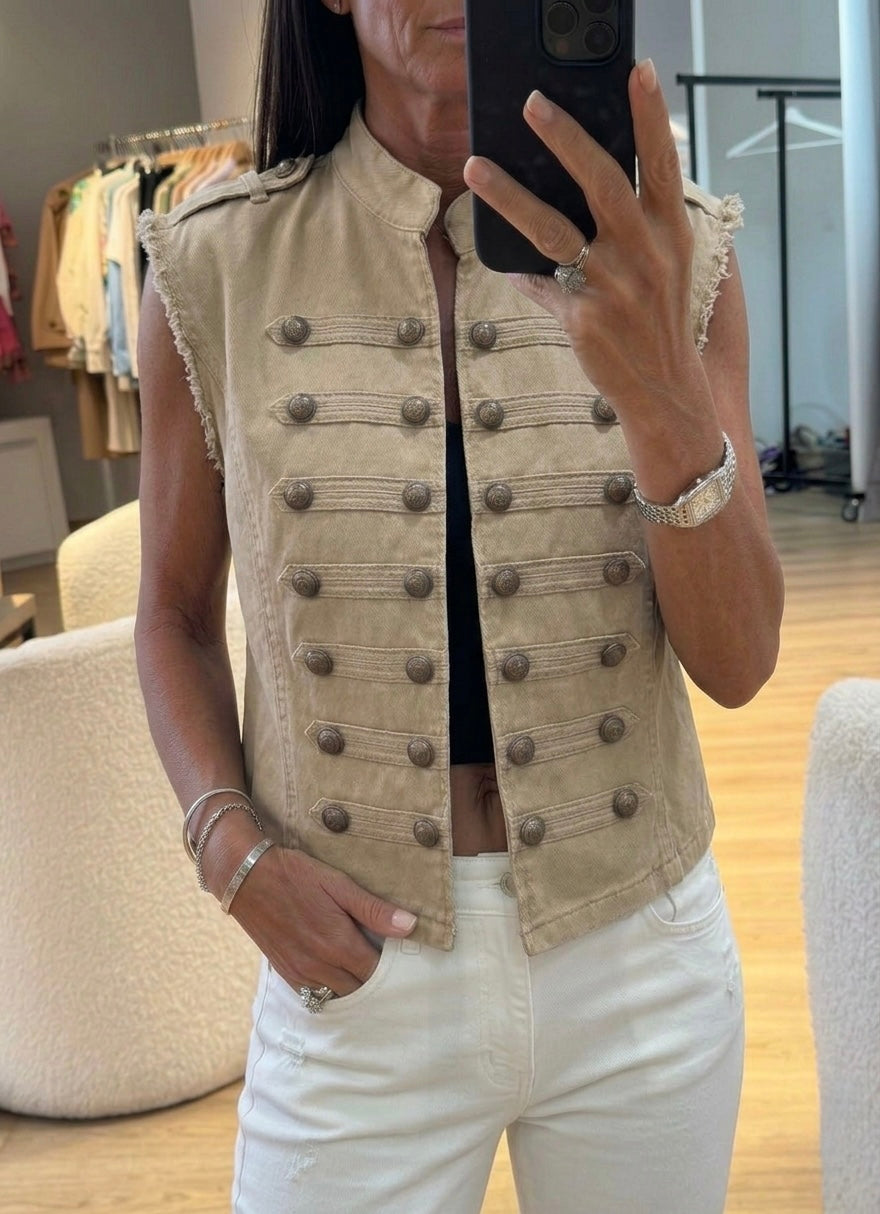 Beige Denim Double breasted buttons Vest
