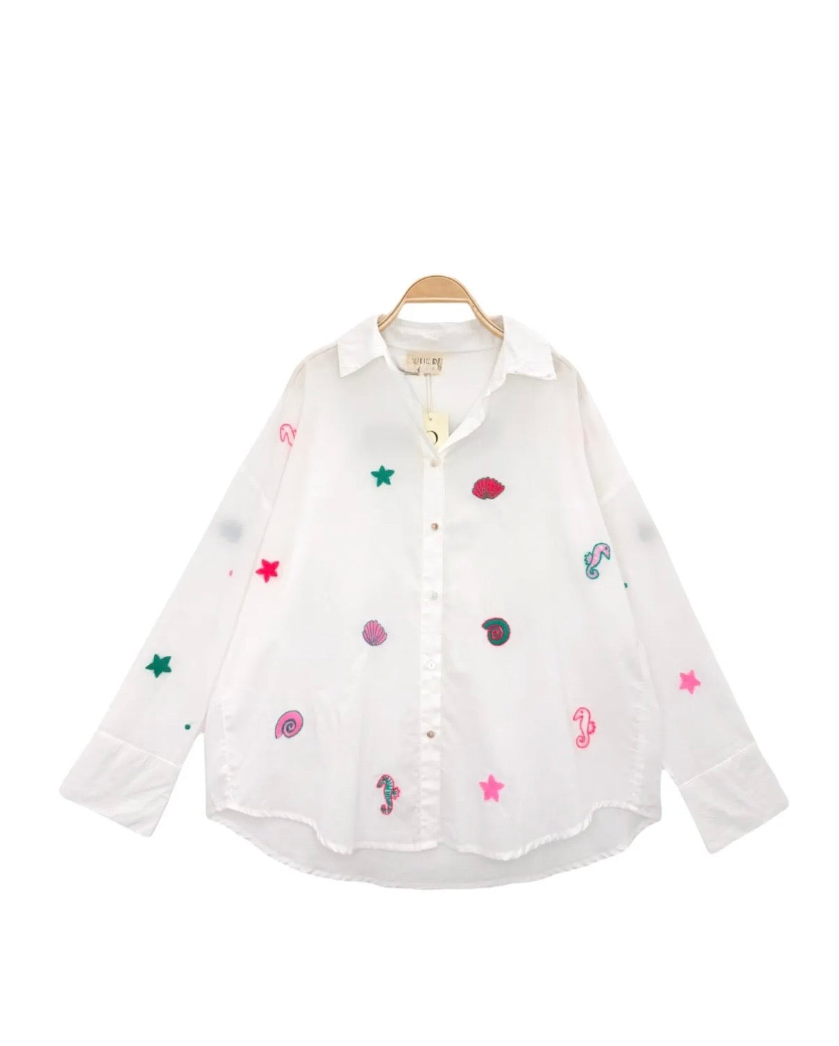 Hand embroidery White shells shirt