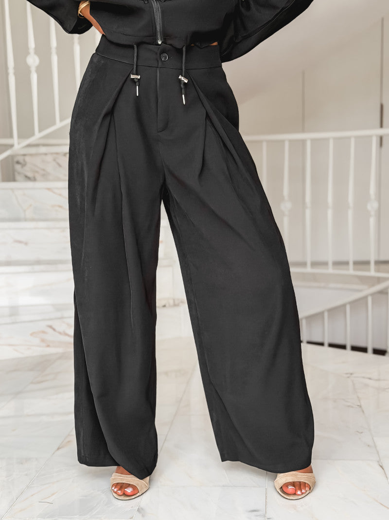 Black Crep Wide Leg Pants Set