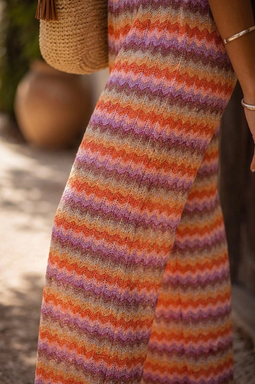 Zigzag knit Colorful Pants