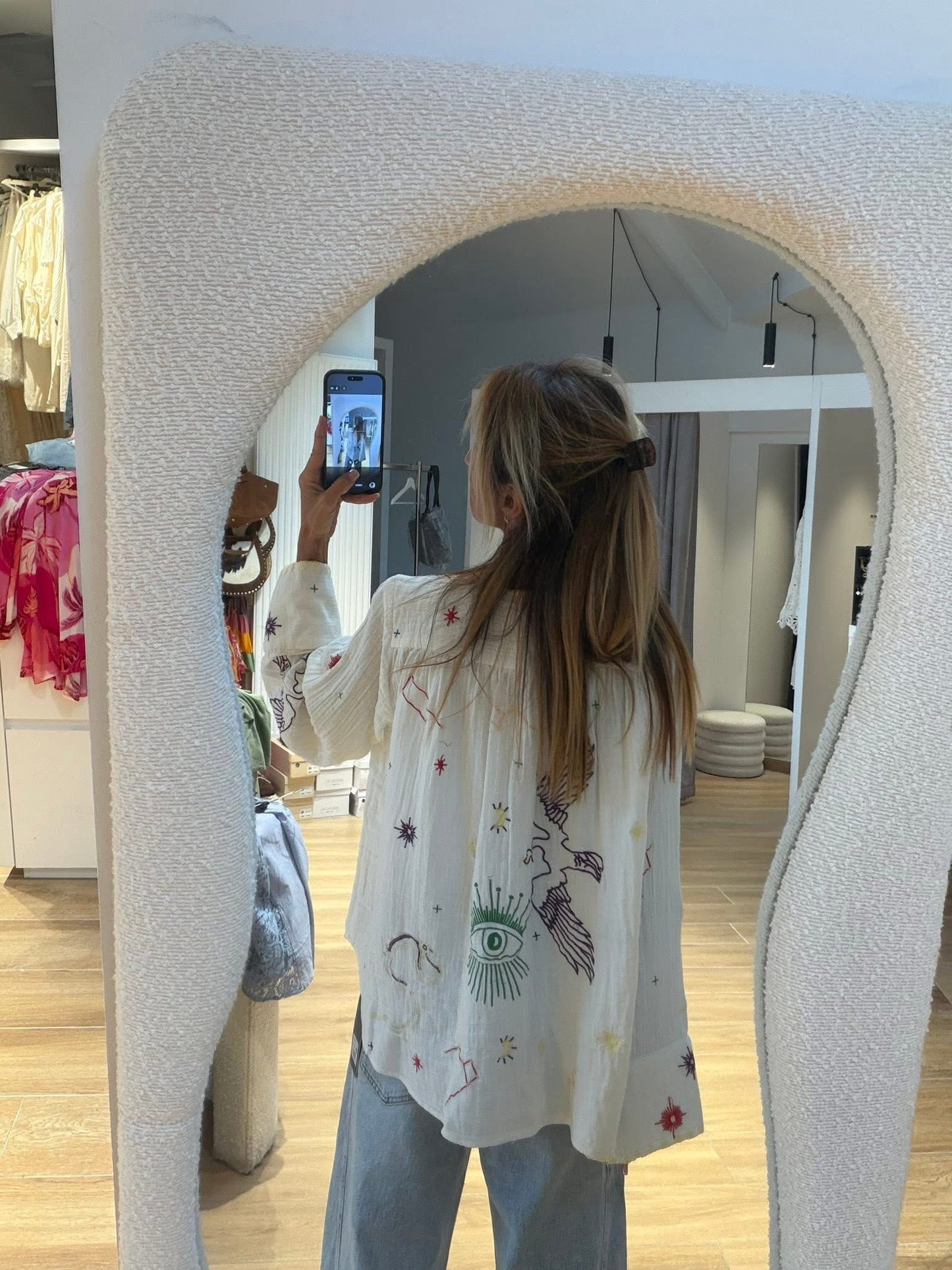 Hand Embroidery White oversized Shirt
