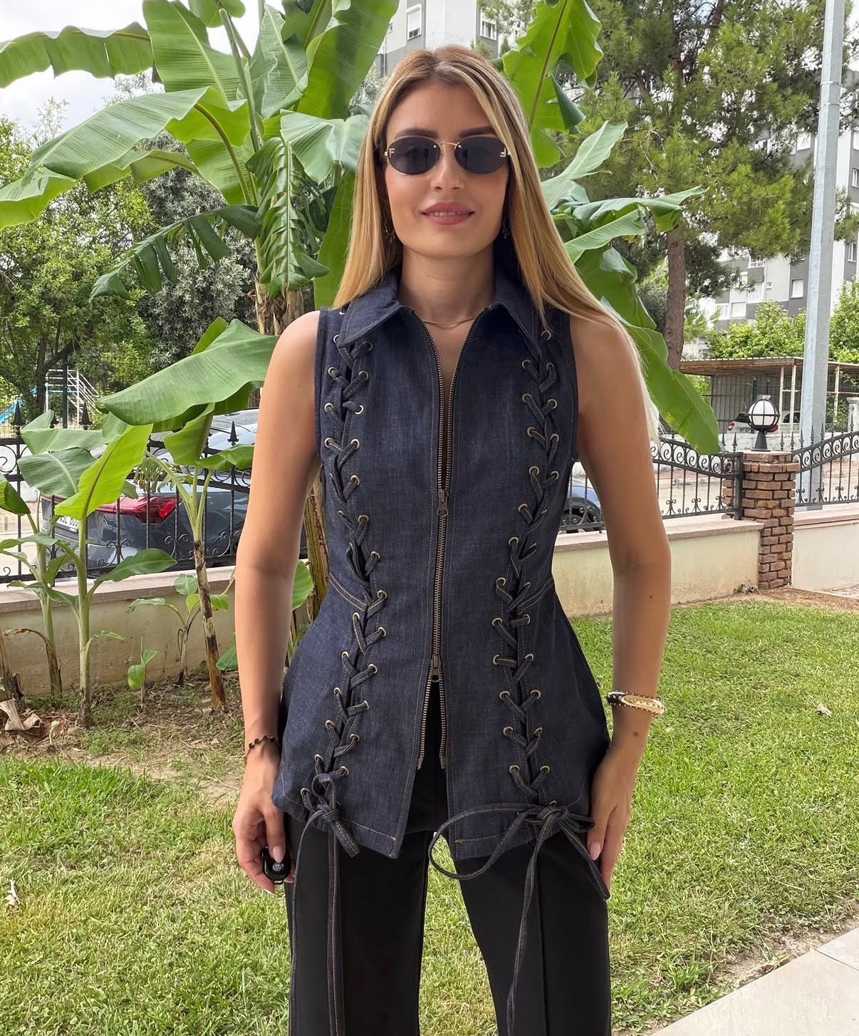 Denim Criss Cross Vest