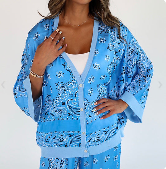 Blue Satin Bandana Set