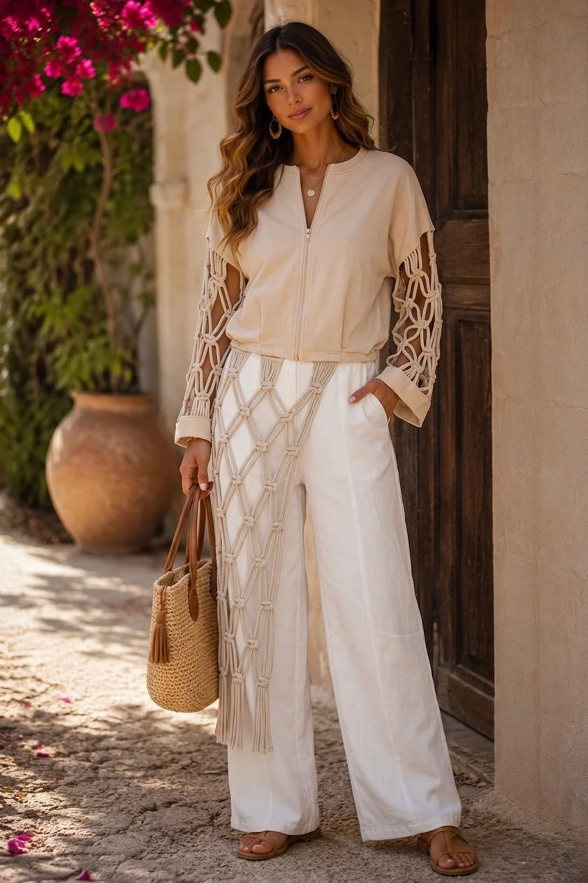 Beige * White rope Details Set