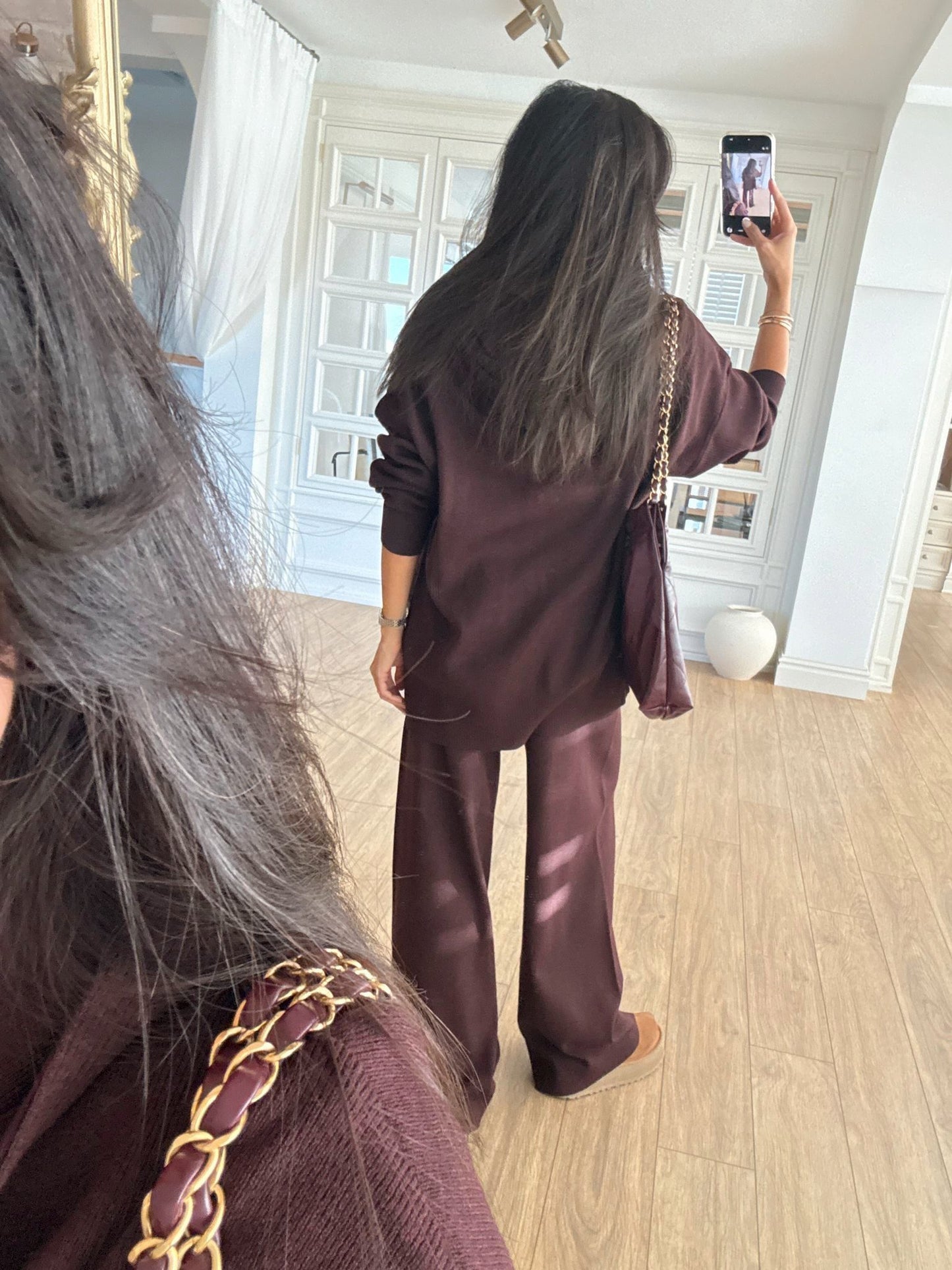 Burgundy Knitted Double zipper Set