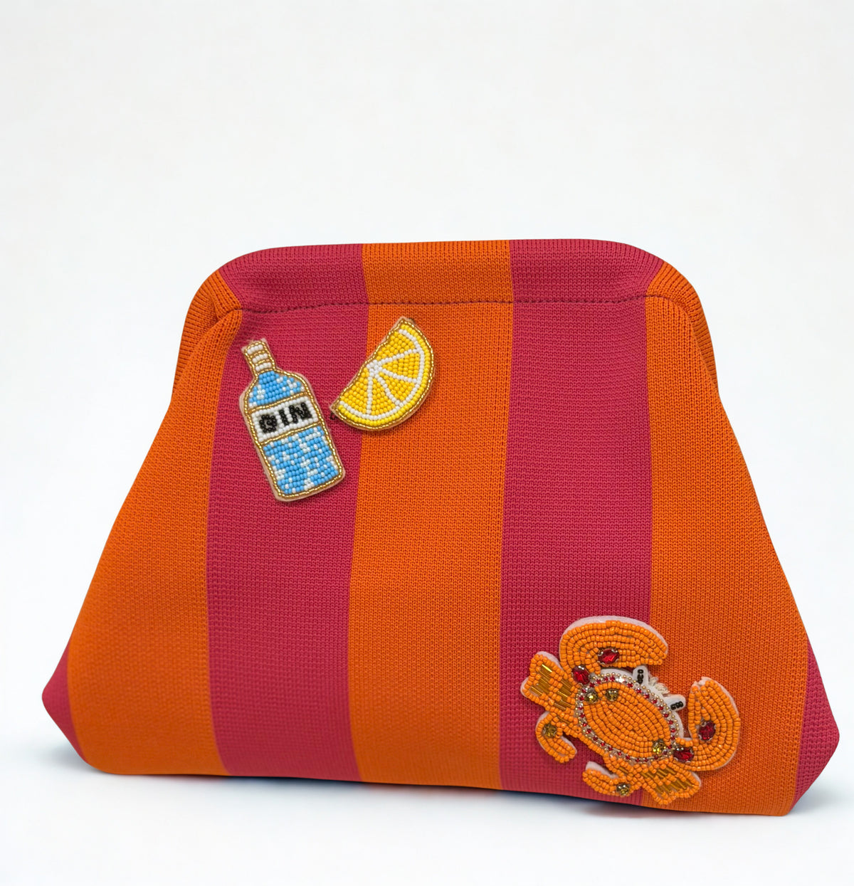 Orange Striped Embellishments Clutch