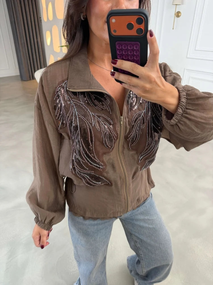 Brown Embroidered Light Jacket