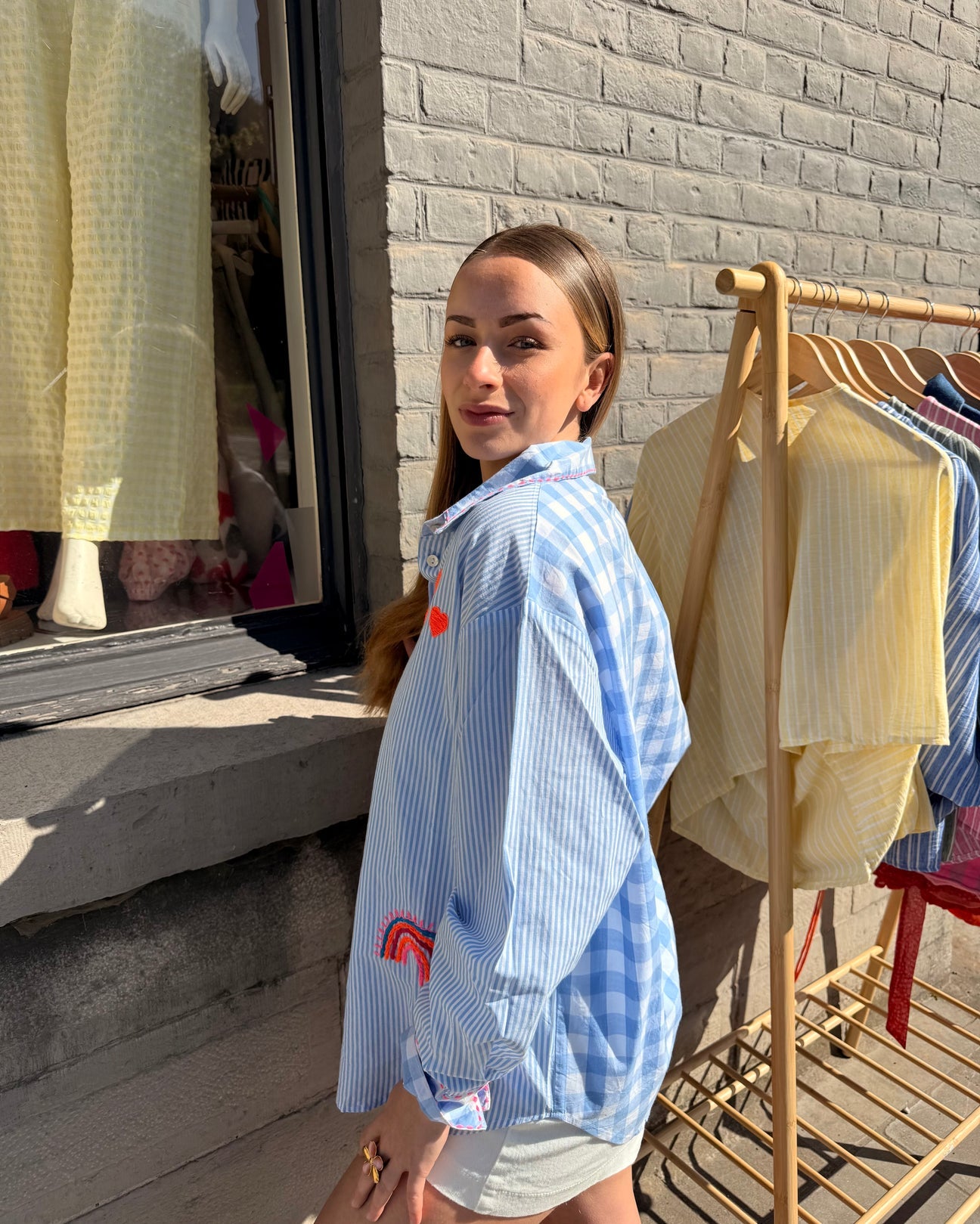 Hand embroidery blue shirt