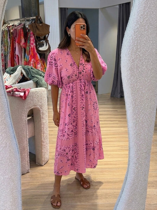 Bandana Print Cotton Pink Dress