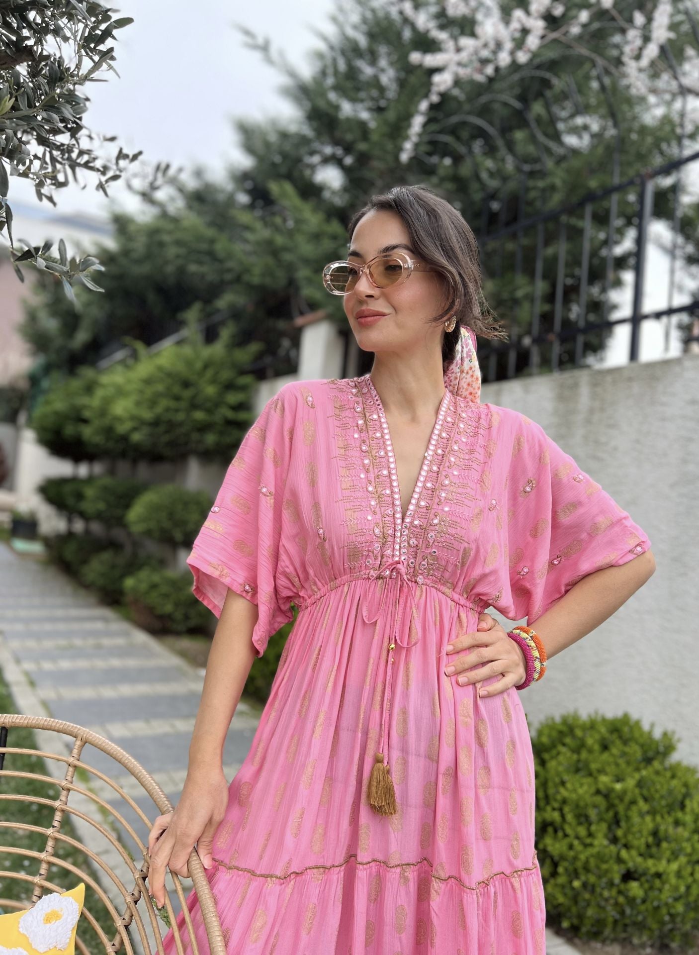 Embroidered Maxi Pink Dress