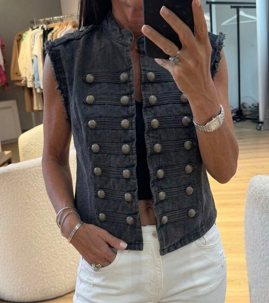 Black Denim Double breasted buttons Vest