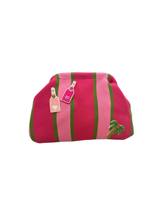 Green Striped Embellishments Clutch