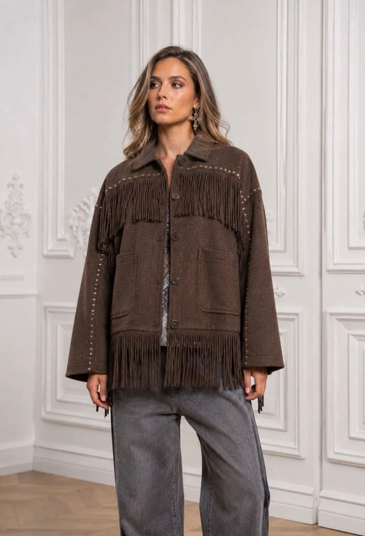 Brown Cachmer with Fringes Jacket