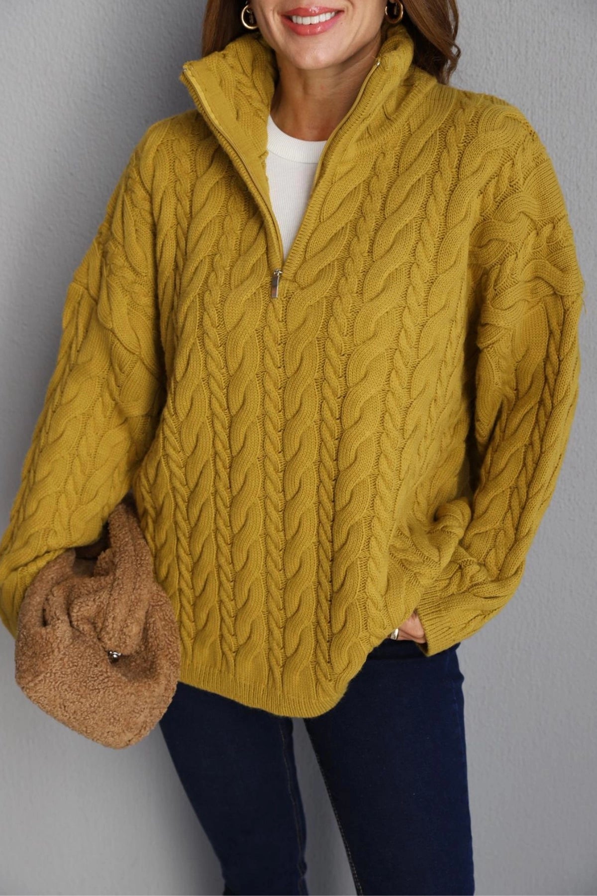 Braided Mustard Oversized Sweater