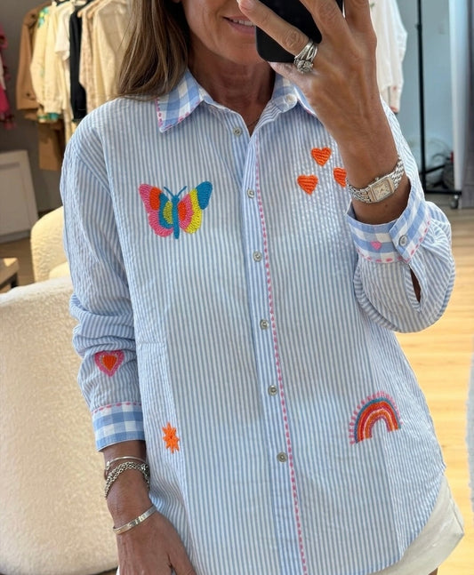 Hand embroidery blue shirt