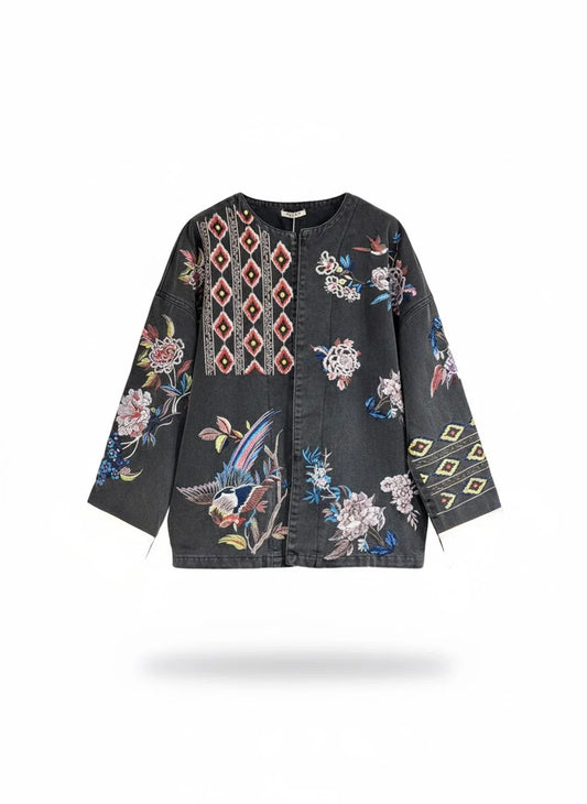 Denim Black Embroidered Jacket