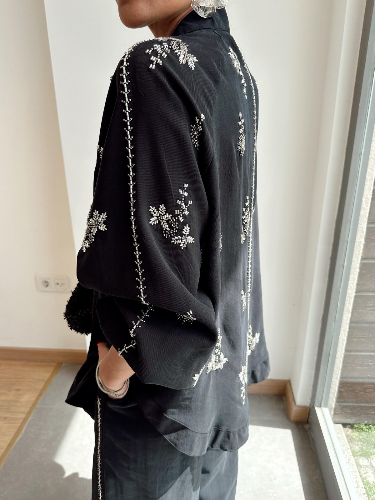 Embroidered Black Cardigan