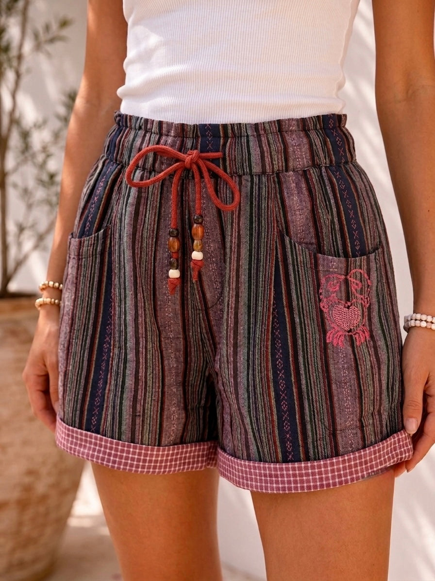 Striped embroidery Short